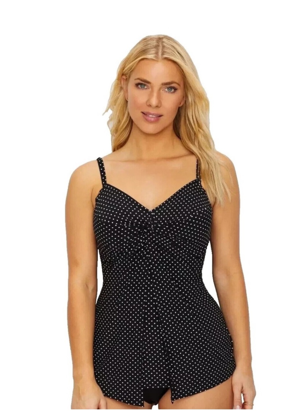 NWT Miraclesuit | Black White Polkadot Pin Point Roswell Tankini Top‎ 10
